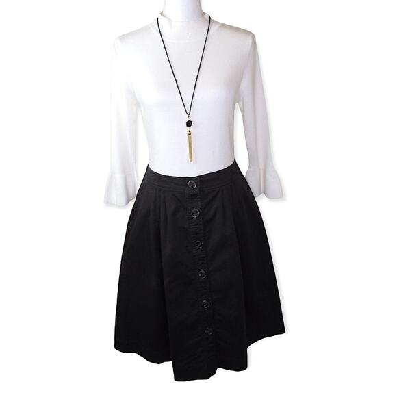 Trina Turk Women's Button Front Aline Skirt Size 8 Black Cotton Spandex Pleated - Picture 2 of 12